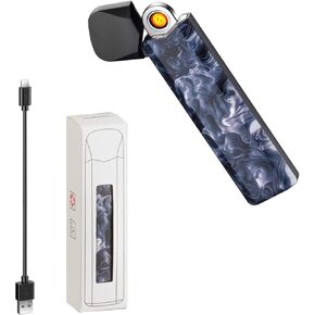 Mini Arc Lighter Rechargeable USB Lighter Ultra Thin Windproof Lighter Plasma Lighter with LED Battery Indicator (Blue)