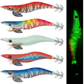 Glow Squid Jig Saltwater Glow Squid Lures, 5/10pcs Luminous Shrimp Prawn Lures Fluorescent Squid Jigs Cuttlefish Sleeve Jigs Octopus Jig Tackle Size 2.5 3 3.5