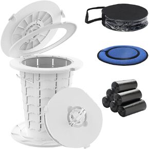 ALEVMOOM Portable Toilet for Adults Outdoor Camping Adjustable Folding Toilet with 6 Garbage Bags,2.8 Pounds Lightweight Portable Potty for Travel/Boat/Road Trips/Beach Black