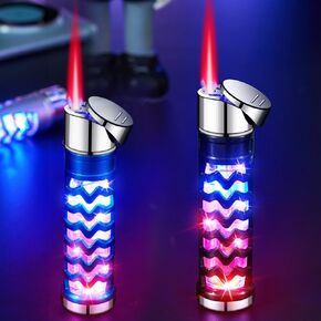 2 Pack Blue and Silver Windproof Butane Jet Torch Lighter,Funny Cool Lighters,Adjustable Jet Flame Torch,Refillable,Grill BBQ Candle Camping(Without Gas)