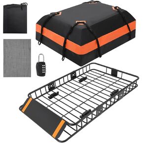 GarveeTech Roof Rack Cargo Basket 64"x39"x6" + Waterproof Cargo Bag 21 Cubic Feet, Combination Lock, 200 LBS Capacity, Universal Carrier for SUV, Truck, Perfect for Travel