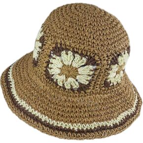 Crochet Straw Sun Hats for Women, Wide Brim Beach Floral Fisherman Hat Casual Woven Raffia Foldable Cap for Summer Holiday in Saudi Arabia