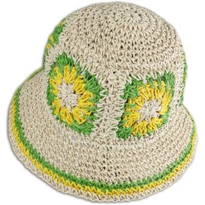 Crochet Straw Sun Hats for Women, Wide Brim Beach Floral Fisherman Hat Casual Woven Raffia Foldable Cap for Summer Holiday