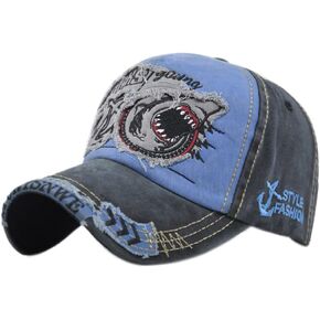 Vintage Baseball Cap Denim Embroidered Shark Trucker Hat Retro Frayed Edge Sunhat 100% Cotton Outdoor Cap Unisex