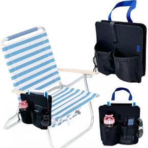 Insulated Beach Chair Cup Holder, Camping Chair Side Hanging Storage Organizer Pouch, Chair Armrest Side Caddy Pocket Attachment for Water Bottle, Tumbler, Tablet, Snacks