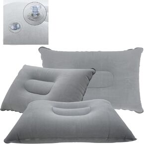 3 Pack Ultralight Inflatable Pillow Small Squared Flocked Fabric Air Pillow for Beach,Hiking,Camping,Traveling,Napping,Neck & Lumbar Support Gray