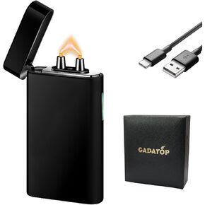 Arc Plasma Flame Lighter Windproof Lighter Outdoor, Electric Lighter Colorful Gradient Lighter Rechargeable USB-C Lighter with Rhythmic Flashing Battery Indicator (Black-White Gradient)