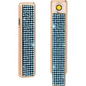 Rhinestone Electronic Candle Lighter Arc Windproof Flameless USB Rechargeable Lighter for Home Kitchen Champagne,Blue
