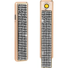 Rhinestone Electronic Candle Lighter Arc Windproof Flameless USB Rechargeable Lighter for Home Kitchen Champagne,Blue