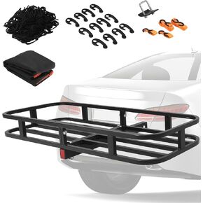 500 LBs Heavy Duty Trailer Hitch Cargo Carrier，53" x 19" x 5" Vehicle Cargo Rack Carrier，2 inch receiver Rear Luggage Rack Basket for SUV Pickup Camping Traveling, Steel, Black