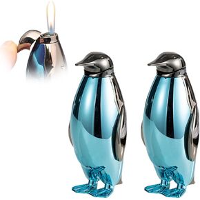 2 Pack Blue Cool,Butane Jet Torch Lighter,Refillable Windproof Flame Lighters,Adjustable,Long,BBQ Candles Camping (No Gas)