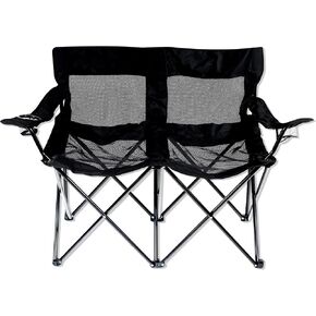 Trademark Innovations Loveseat Style 2-Seater Steel Frame Mesh Back Camp Chair, Black