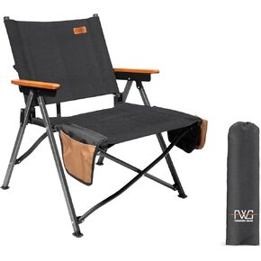 Folding Camping Chair Beach Chair, Lightweight Portable Folding Chair Wood Armrest with Side Pockets, Cup Holder for Camping, Picnic, Concert, Beach, Fishing