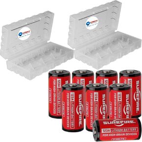 Lumintrail 8 Pack Sure Fire CR123A Lithium Battery 3v with 2 LightJunction Battery Cases - Made in USA