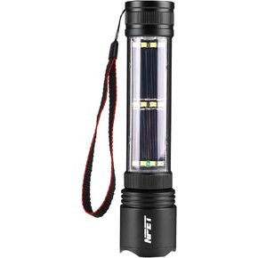 NPET T08-2 Solar Power Flashlight Car Flashlight USB Rechargeable Tactical Multi-Function Torch Emergency Tool (T08-2pack)