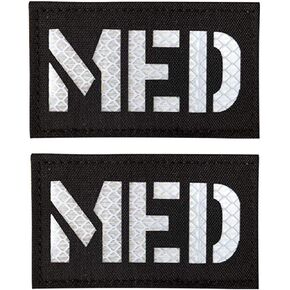2x3.5 Inch Reflective MED Medic EMS EMT Patch Hook-Fastener Backing (Black-White)