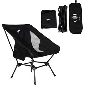 D-LO Ultralight Camping Chair - Black - Upgraded Dual Pocket - High Strength 600D Oxford Fabric - 7075 Aluminum Alloy - Great for Camping, Hiking, Lounging
