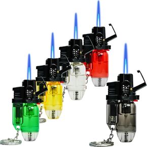 5 Pack of Torch Lighter, Portable Jet Flame Lighter Refillable Butane with Ring Buckle, Windproof Adjustable Flame with Flame Fixed Lock Design Cool Lighter for Kitchen,Outdoor (without Butane Gas)