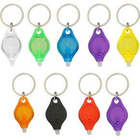 9PCS Mini Small LED Keychain Ring Flashlight, White Rows Ultra High Bright Tiny Micro UV Lighting Squeeze Penlight Button Bulk for Emergency, Name Tag Pocket Nurses Badge Reel Zipper, Multicolor Shell
