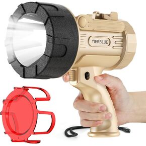 YIERBLUE Rechargeable Spotlight, Waterproof Handheld Flashlight, 200000 Lumens LED, 10000mAh Battery, IP67 Waterproof, 3 Adaptable Settings, 18W USB-C Port(champagne)