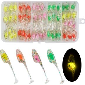 Crappie Lures Fishing Soft Plastic Lures Kit, 52pcs Soft Bait Crappie Fishing Lures Crappie Baits Swim Baits Split Paddle Tail Grub Soft Plastic for Bass Crappie Panfish Sunfish Walleye Fishing
