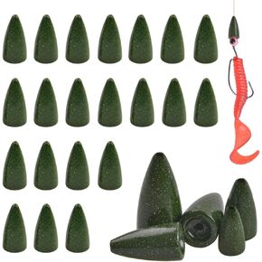 Fishing Weights Sinkers, 40pcs Bullet Fishing Sinkers Worm Weights Slip Sinkers Sliding Fishing Weights for Bass Fishing Pitching and Flipping Texas Rigs Carolina Rigs Saltwater Freshwater Fishing