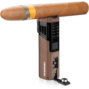 Cigar Lighters Butane Torches Refillable Metal Lighter for Smoking Weed Windproof Cigar Punch Mini Torch Holder on Top (Black)