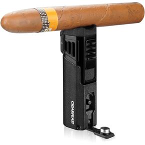 Cigar Lighters Butane Torches Refillable Metal Lighter for Smoking Weed Windproof Cigar Punch Mini Torch Holder on Top (Black)