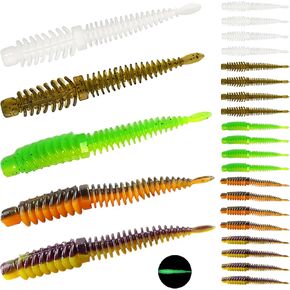 25 Pcs Fishing Worm Lures, 3.14" Shaky Head Durable TPE Bionic Baits, Soft Finesse Flexible Split Rig Lure, Enthusiast Gift for Drop Fishing Bass Coral Reef Freshwater Species (5 Colors)