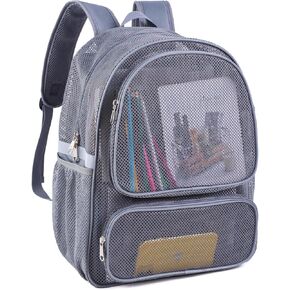 COVAX Heavy Duty Mesh Backpack, See-through Large Mesh Backpack for Men Women, Lightweight Mesh Daypack with Reflective Stripes for Work, Sports Equipment (Blue)