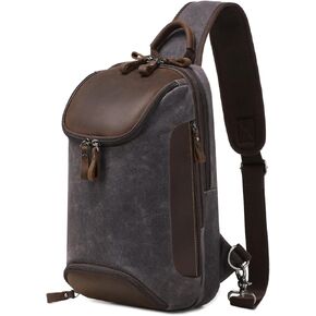 FENGDONG Sling Bag Crossbody Bag for Men Waxed Canvas Leather Shoulder Chest Bag Sling Backpack