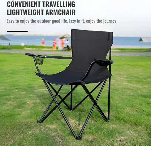Beach Chair, Portable Outdoor Camping Chair with Storage Bag, Lightweight Foldable Chair with Holdcup, for Outside Camping, Hiking, Fishing, Beach and Sports in Saudi Arabia