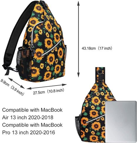 حقيبة ظهر MOSISO Rope Sling (حتى 13 بوصة)، حقيبة كتف متعددة الأغراض على شكل عباد الشمس للسفر والتنزه سيرًا على الأقدام، باللون الأسود in Saudi Arabia