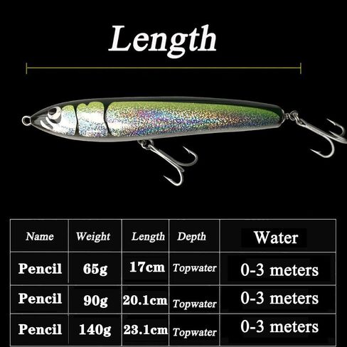 Topwater قلم رصاص بوبر المتذبذب الطعوم الصلبة عصا الصيد اليدوية طعم الصيد التوصيل سويم مع خطافات صيد ثلاثية الطعم العائمة المياه المالحة 4.9 أوقية in Kuwait