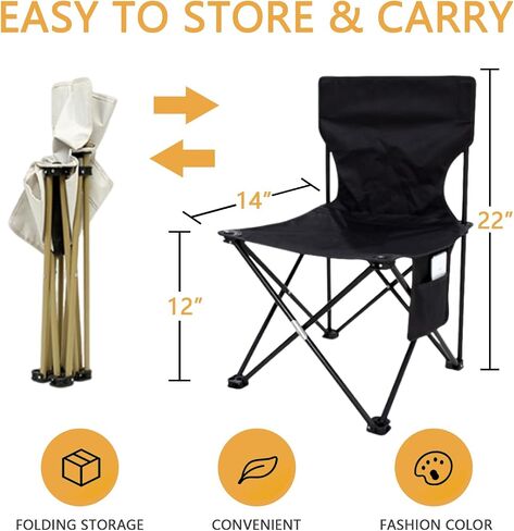 Outdoor Camping Chair, Collapsible Chair with Side Pocket and Carry Bag, Folding Chair for Camping, Beach, Picnic, Sunbathing Chairs with Storage Bag (Beige) in Kuwait