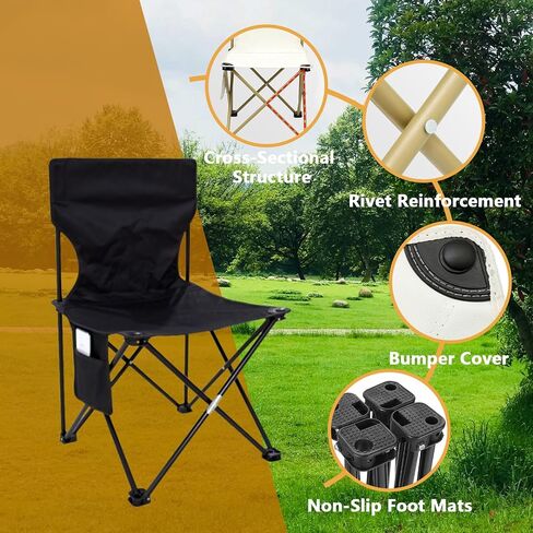 Outdoor Camping Chair, Collapsible Chair with Side Pocket and Carry Bag, Folding Chair for Camping, Beach, Picnic, Sunbathing Chairs with Storage Bag (Beige) in Kuwait
