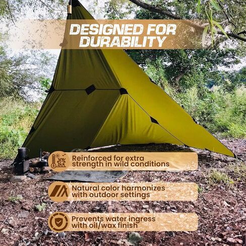 Bushcraft Spain مقاوم للماء مقاس 10 × 10 بوصة، قماش من الجلد الزيتي، مأوى من قماش القطن للبقاء على قيد الحياة، Bushcraft والتخييم التقليدي (أخضر) صنع في إسبانيا in Kuwait