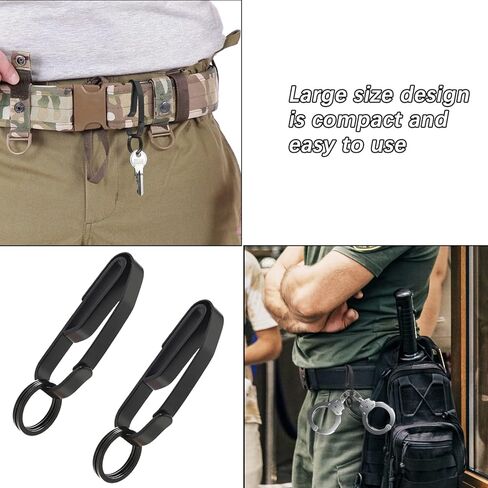 2 حزمة من حامل حلقة المفاتيح التكتيكية مشبك حزام المفاتيح للمفاتيح المصنوعة من الفولاذ المقاوم للصدأ الشرطة ووكالات الإطفاء واجب تكتيكي مزدوج الجانب سريع التحرير ملحقات حزام حامل المفاتيح (أسود) in Kuwait