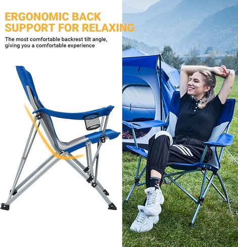 KingCamp Folding Camping Chair Oversized Heavy Duty Outdoor Camp Chair Portable Lawn Chair Arm Chair, Sturdy Steel Frame Supports 300 Lbs with Cup Holder for Sports Fishing Picnic in Saudi Arabia