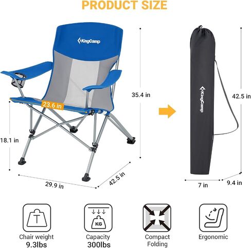 KingCamp Folding Camping Chair Oversized Heavy Duty Outdoor Camp Chair Portable Lawn Chair Arm Chair, Sturdy Steel Frame Supports 300 Lbs with Cup Holder for Sports Fishing Picnic in Saudi Arabia