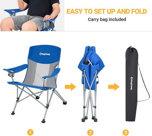 KingCamp Folding Camping Chair Oversized Heavy Duty Outdoor Camp Chair Portable Lawn Chair Arm Chair, Sturdy Steel Frame Supports 300 Lbs with Cup Holder for Sports Fishing Picnic in Saudi Arabia
