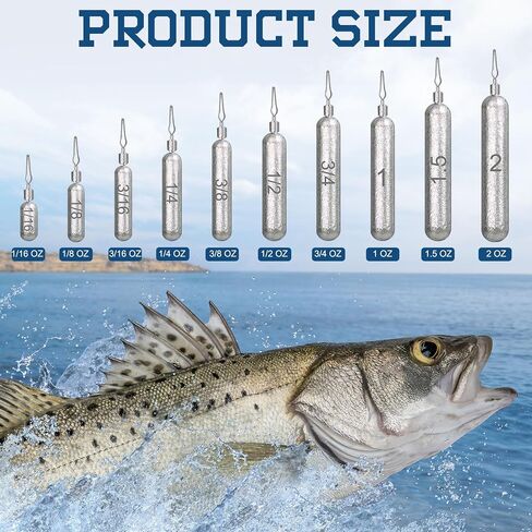 140 Pcs Drop Shot Weight Skinny Pencil Shaped Fishing Sinkers Rig for Ocean Saltwater Surf Bass Fishing Casting Gear Tackle 1/16oz, 3/16oz, 1/8oz, 1/2oz, 3/8oz, 1/4oz, 3/4oz, 1oz, 1.5oz, 2oz in Saudi Arabia