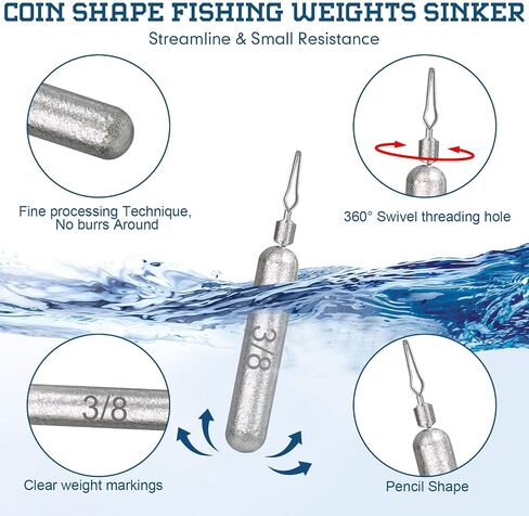 140 Pcs Drop Shot Weight Skinny Pencil Shaped Fishing Sinkers Rig for Ocean Saltwater Surf Bass Fishing Casting Gear Tackle 1/16oz, 3/16oz, 1/8oz, 1/2oz, 3/8oz, 1/4oz, 3/4oz, 1oz, 1.5oz, 2oz in Saudi Arabia