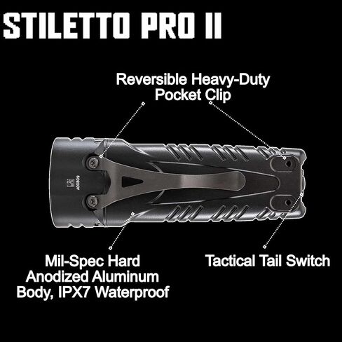 Lumintrail Sure Fire Stiletto PRO II (PLR-C) مصباح جيب متعدد المخارج قابل لإعادة الشحن 1500 لومن حزمة LED مع محول حائط USB - مصباح يدوي تكتيكي EDC، مخرج قابل للبرمجة، مشبك جيب in Saudi Arabia