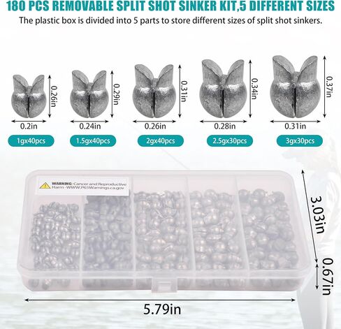 Split Shot Fishing Weights Sinker Kit, 180/210pcs Removable Split Shot Weight Sinker Fishing Egg Weight Fishing Line Weight Fishing Sinker and Weight Clip On Weights Bass Fishing Freshwater in Saudi Arabia