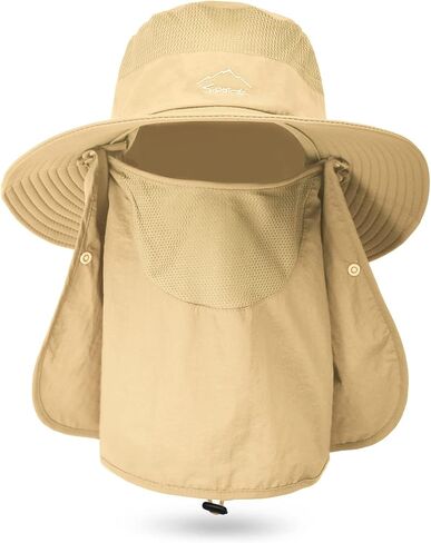 قبعة الصيد للرجال قبعة الشمس مع رفرف الرقبة وغطاء الوجه قبعة الشمس الرجالية UV حماية الشمس واسعة حافة قبعات الصيد المشي لمسافات طويلة قبعة in Kuwait