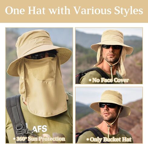 قبعة الصيد للرجال قبعة الشمس مع رفرف الرقبة وغطاء الوجه قبعة الشمس الرجالية UV حماية الشمس واسعة حافة قبعات الصيد المشي لمسافات طويلة قبعة in Kuwait