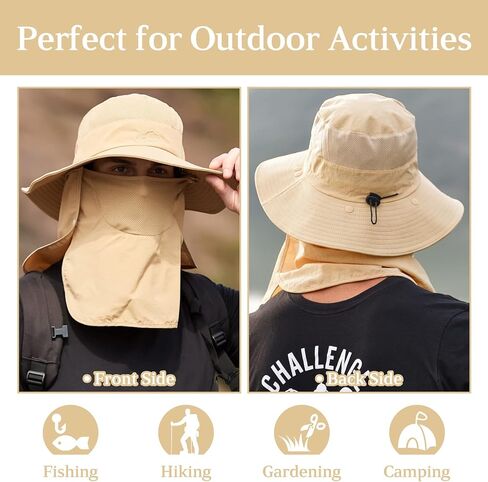 قبعة الصيد للرجال قبعة الشمس مع رفرف الرقبة وغطاء الوجه قبعة الشمس الرجالية UV حماية الشمس واسعة حافة قبعات الصيد المشي لمسافات طويلة قبعة in Kuwait