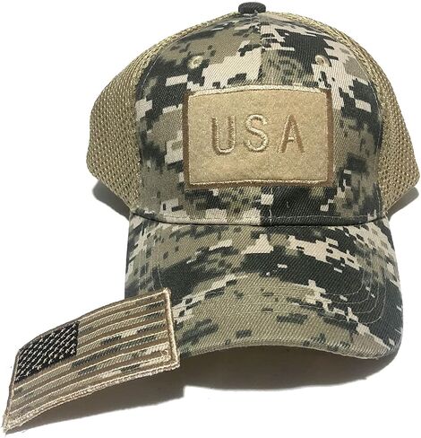 Camouflage Camo Men’s Unisex Mesh Trucker Special Tactical Operator Forces USA Flag Patch Military Cap Strap Back Dad Hat in Saudi Arabia