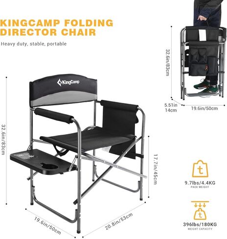 KingCamp Camping Directors Chair with Side Table, Cup Holder and Side Pocket for Adults Heavy Duty Folding Chair Support 396 lbs for Fishing, Picnic, Barbecue, Camping, Garden in Saudi Arabia